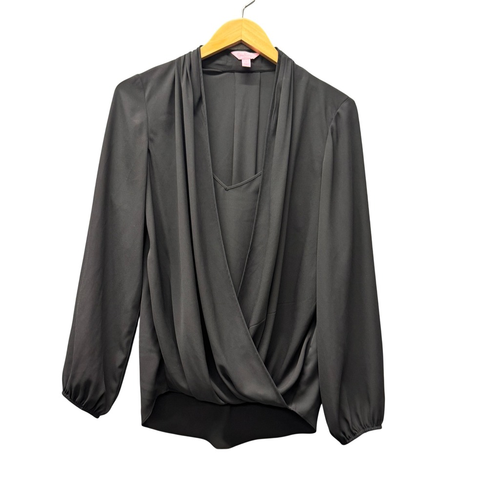 Lilly‎ Pulitzer Blouse Womens Small Black Surplice Attached Cami Pullover Shirt